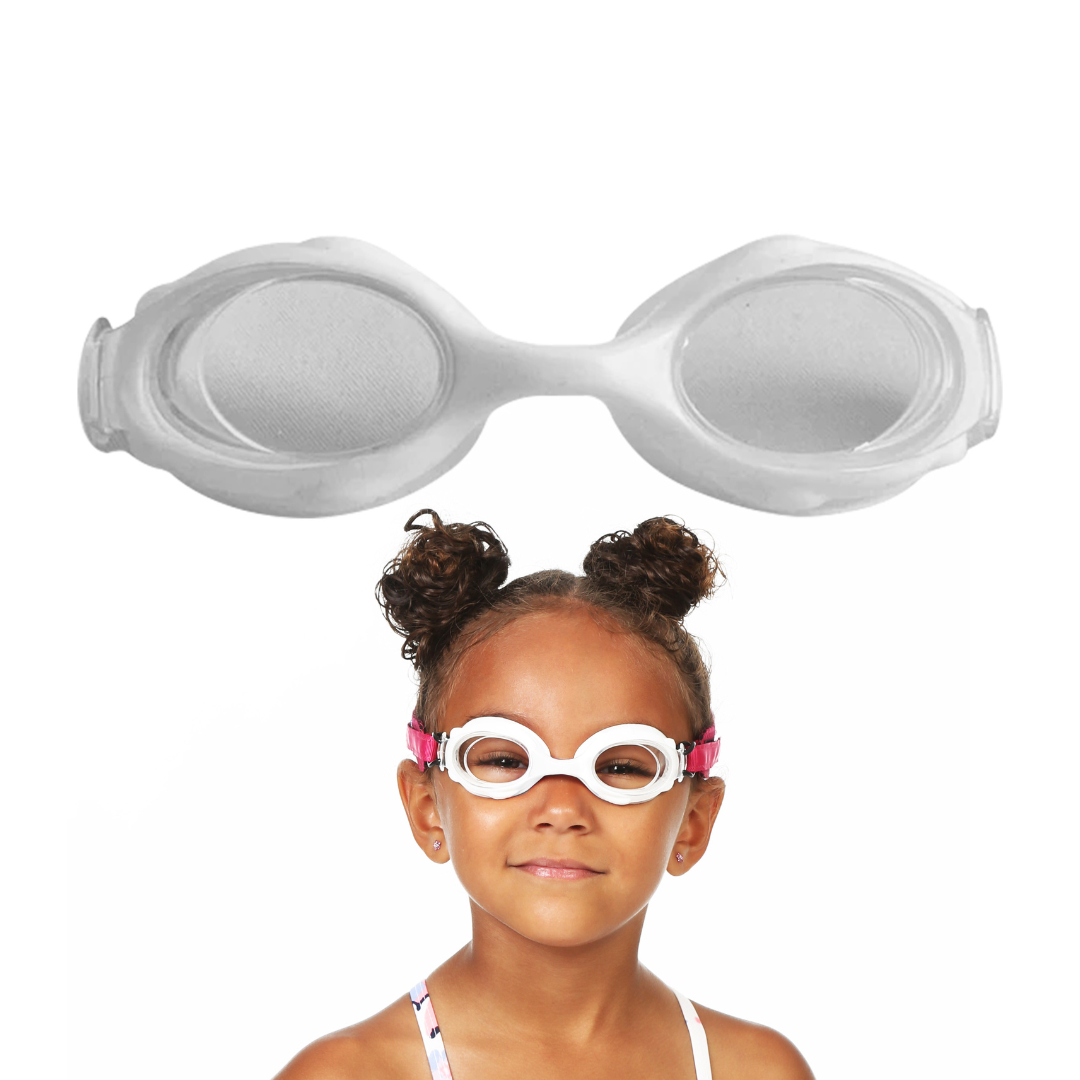 Kids Swim Goggles White Silicone Clear Lens No Strap