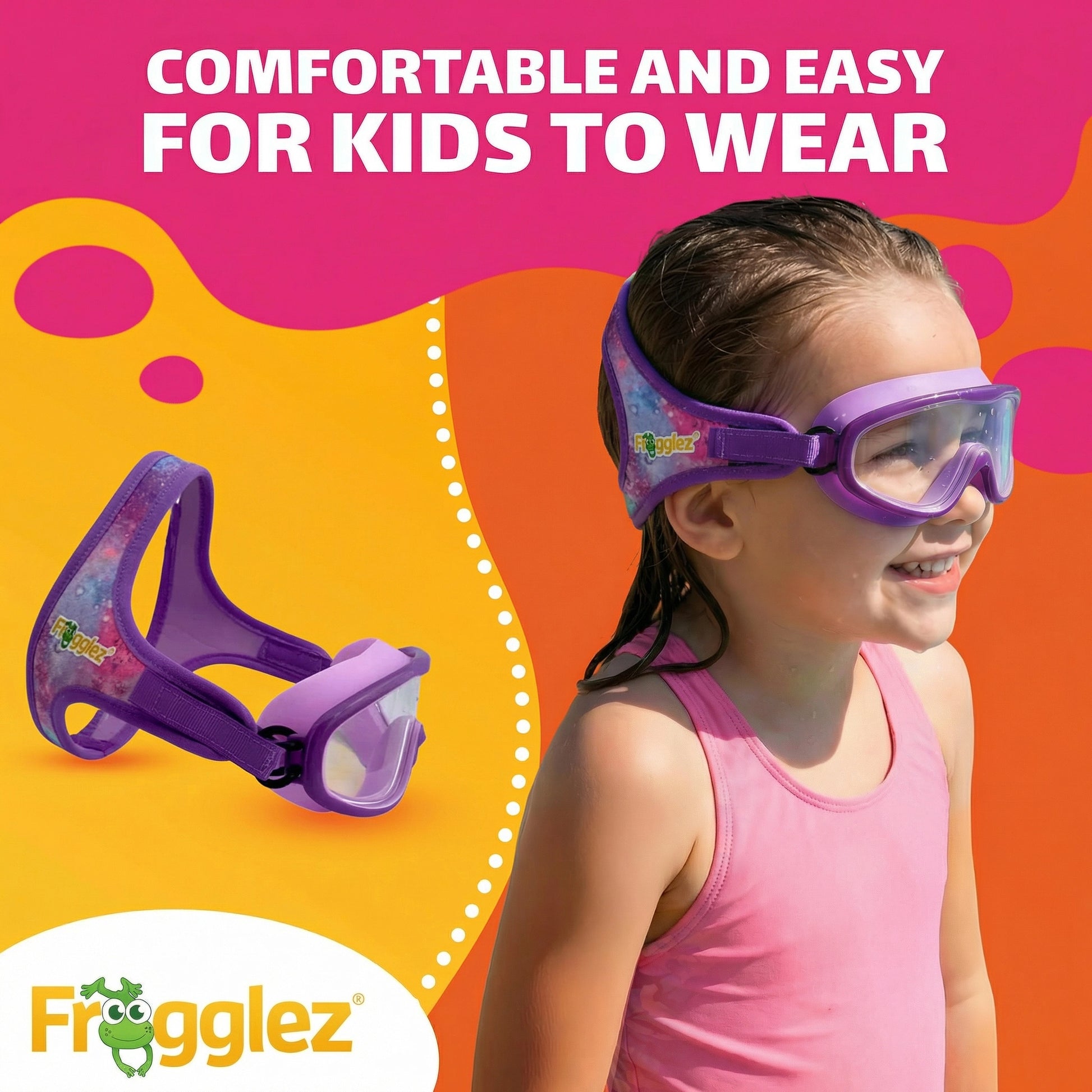 how to use swimming goggles Purple Galaxiez Swim Half Mask ages 4-10