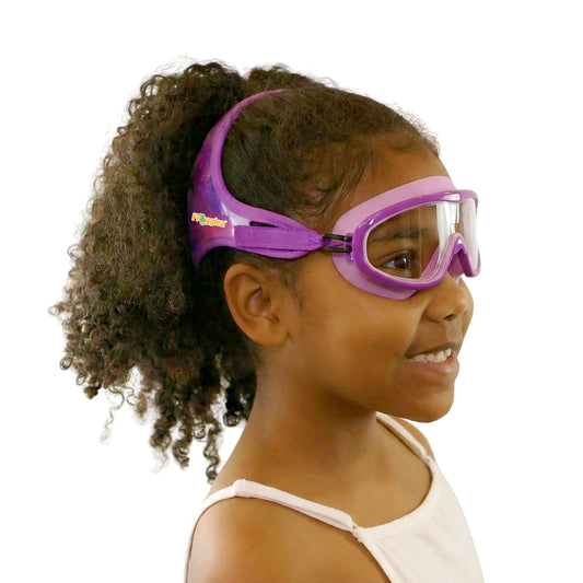 Purple Galaxy  patterned swimming mask on white background autism certified resource